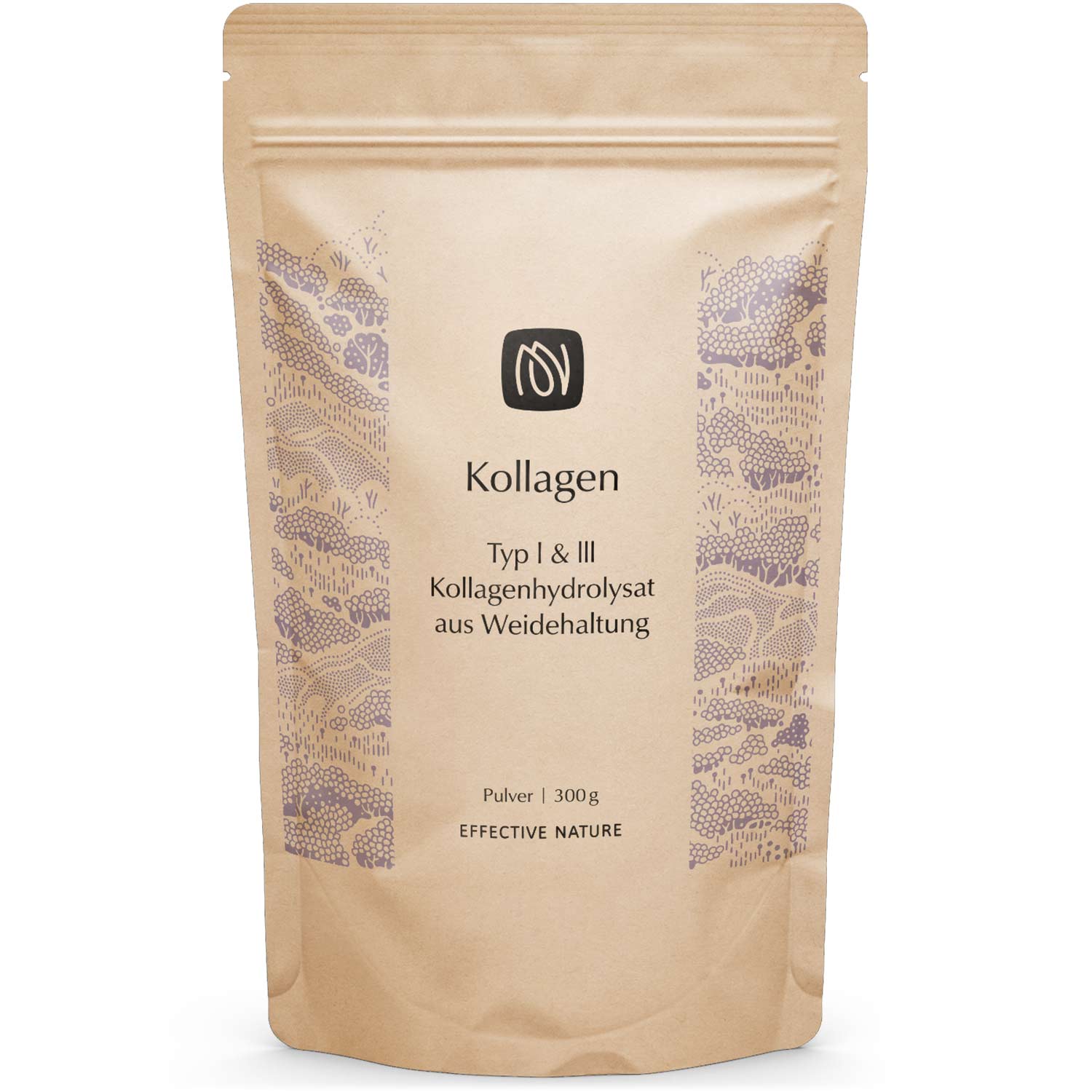 6475_Kollagen_Pulver_300g_Packshot_vorne Verpackung von Kollagen Typ I & III - Kollagenhydrolysat aus Weidehaltung, 300g, Marke Effective Nature