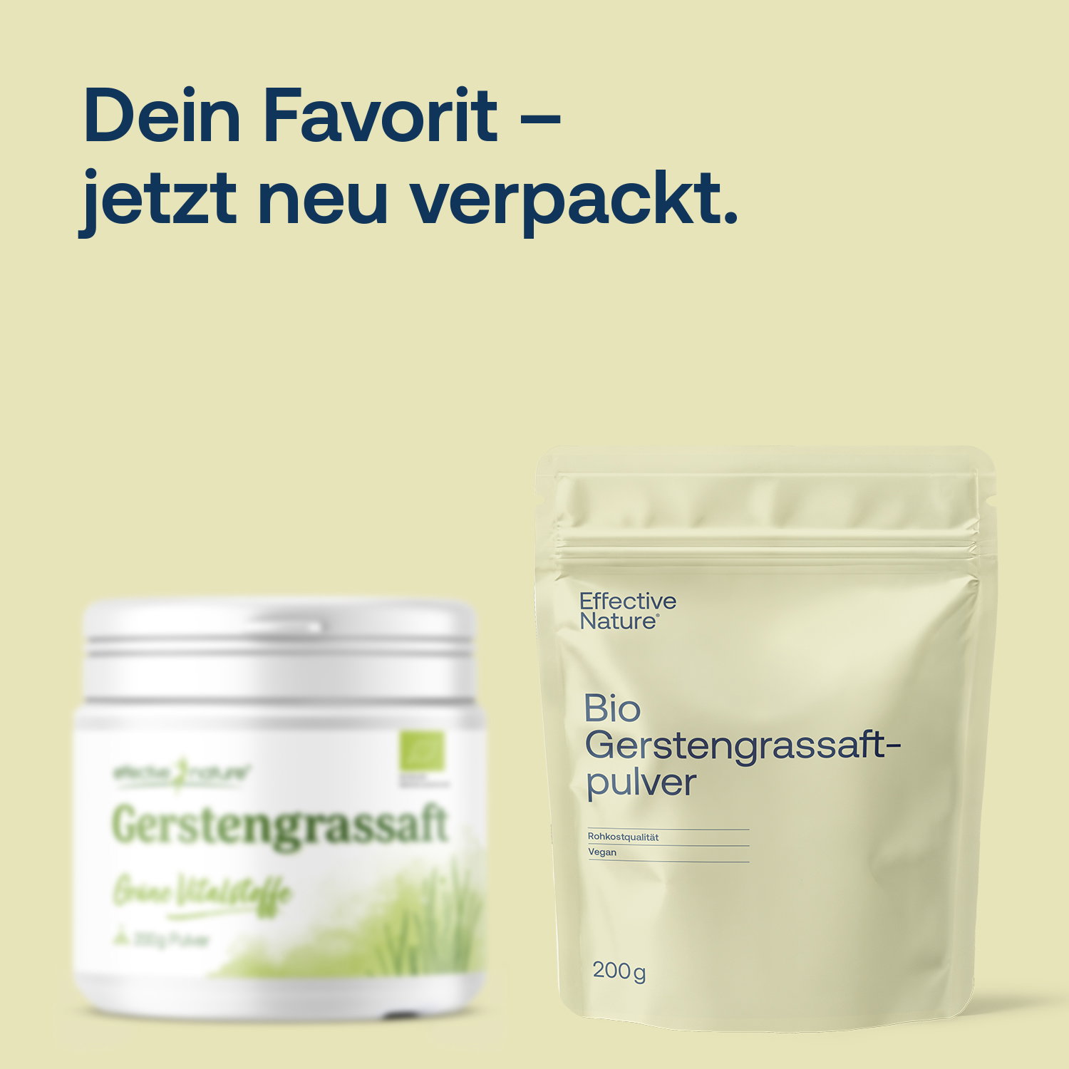 Bio Gerstengrassaft-Pulver in neuer Verpackung neben alter Dose