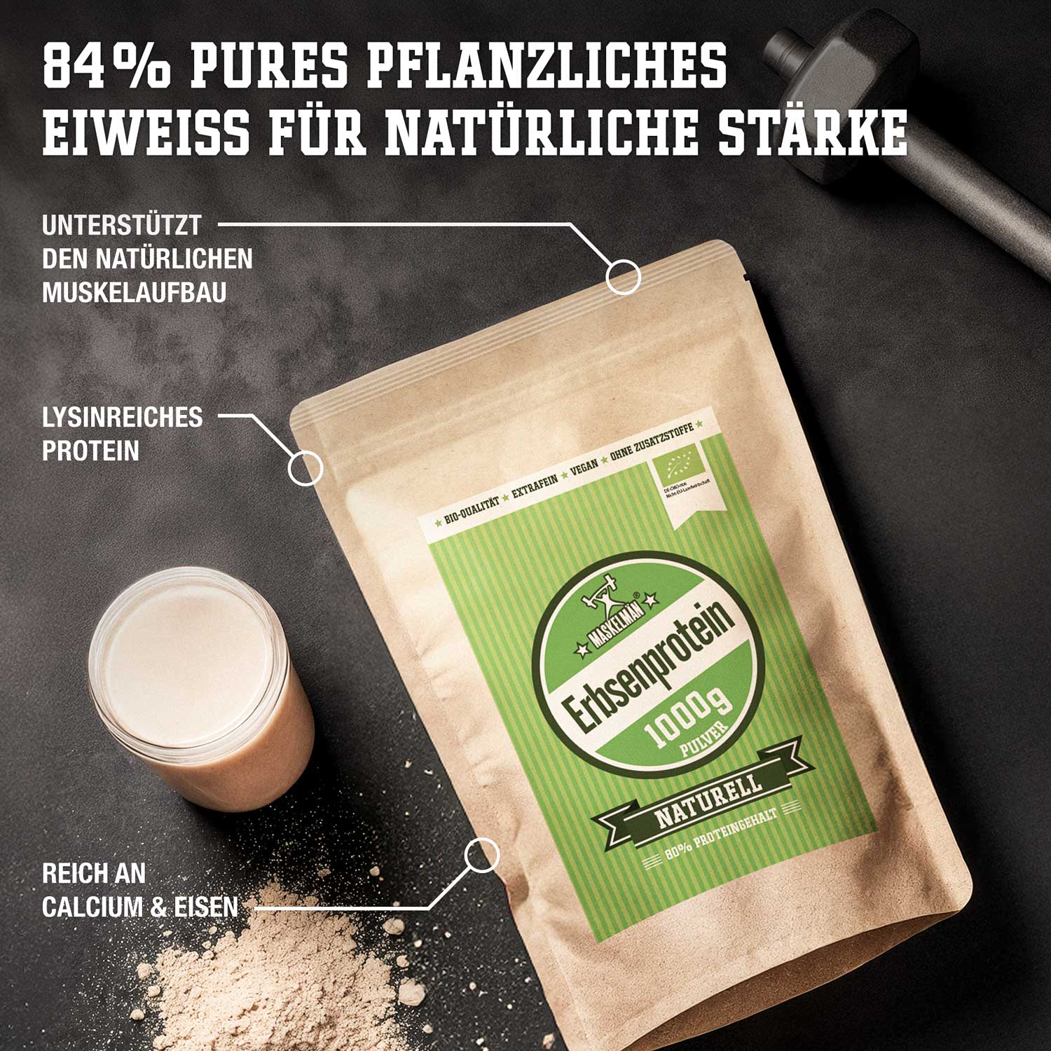Maskelmän Erbsenprotein Pulver Naturell - Bio - 1000g