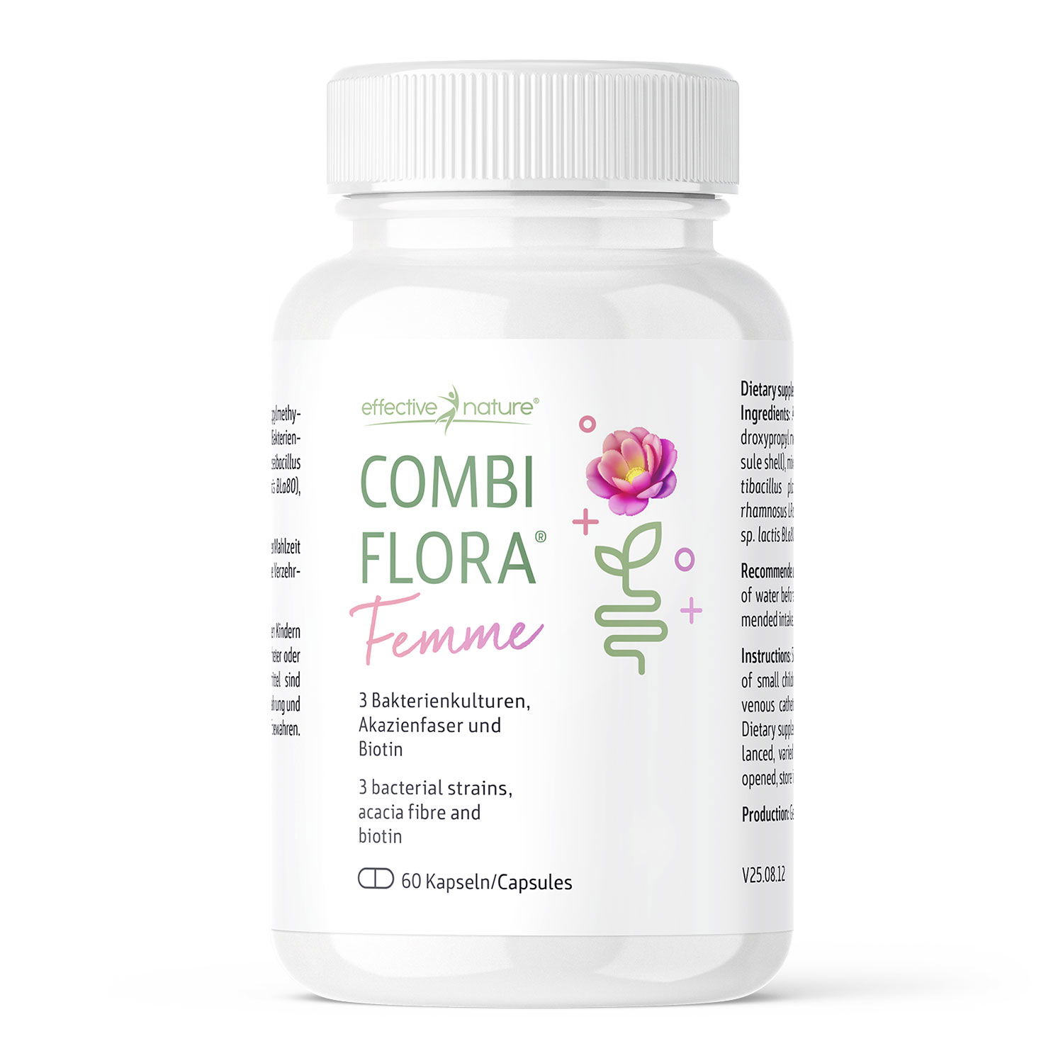 Flasche Combi Flora Femme mit 60 Kapseln, enthält 3 Bakterienkulturen, Akazienfaser und Biotin
