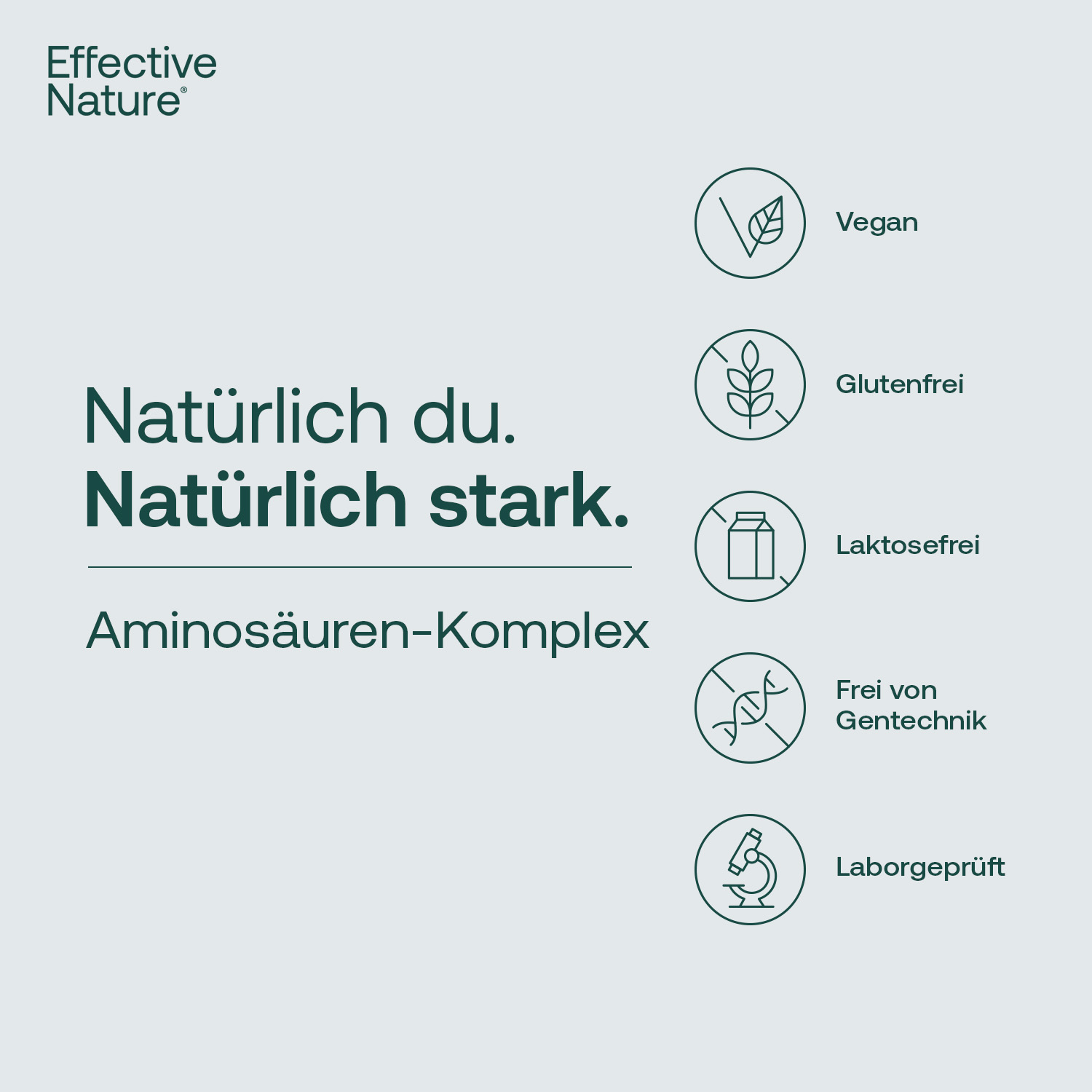 Unser Aminosäurenkomplex ist: vegan, glutenfrei, laktosefrei, frei von Gentechnik, laborgeprüft