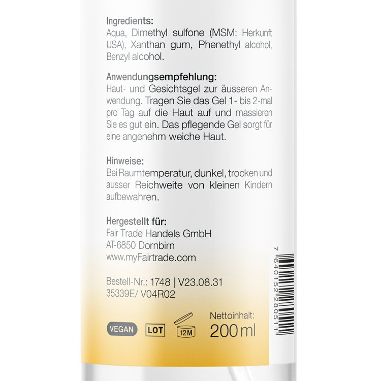 MSM natürlicher Schwefel Gesichts- und Körpergel - 200ml