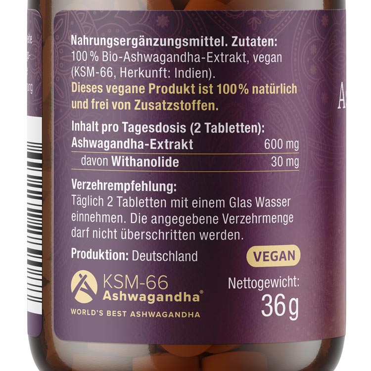 Ashwagandha-Extrakt Tabletten - Bio  - 120 Stk. - 36g