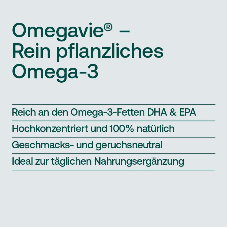Omegavie - rein pflanzliches Omega-3: Reich an den Omega-3-Fetten DHA & EPA, hochkonzentriert und 100% natürlich, Geschmacks - und geruchsneutral, Ideal zur täglichen Nahrungsergänzung
