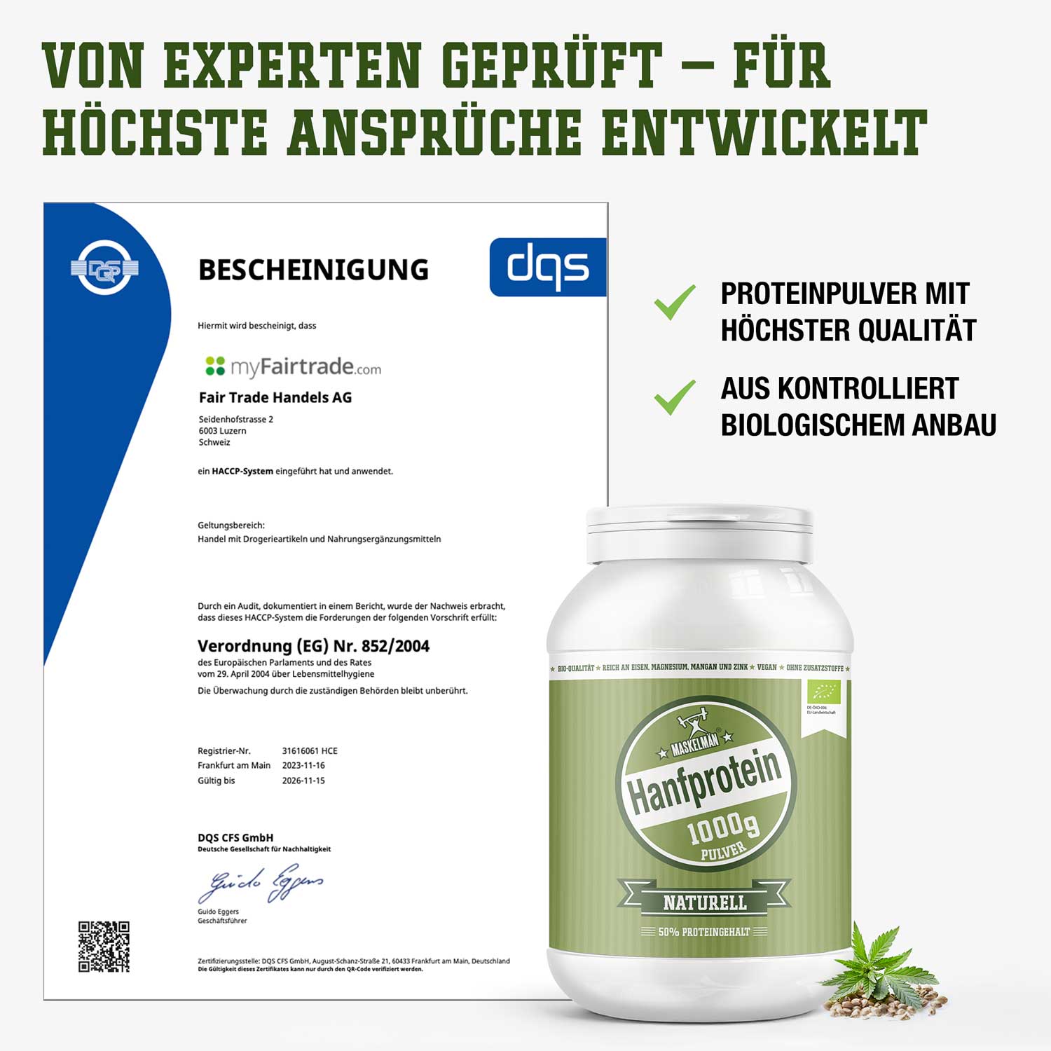 Maskelmän Hanfprotein Pulver Naturell - Bio - 1000g