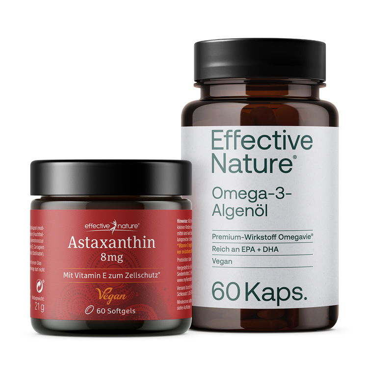 Astaxanthin und Omega-3-Algenöl als Produktbundle