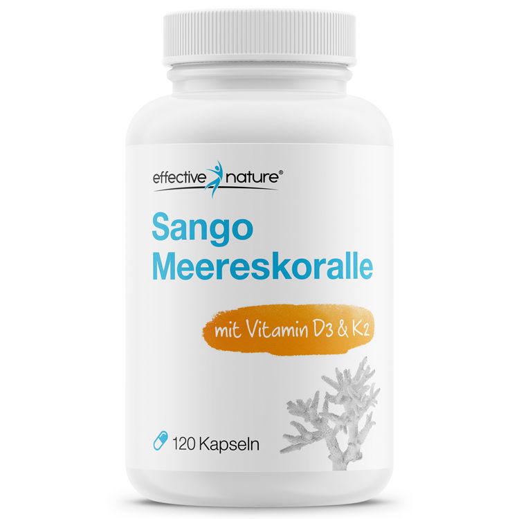 3968_Sango_D3_K2_a Produktbild einer Dose Sango Meereskoralle mit Vitamin D3 & K2 von effective nature, 120 Kapseln
