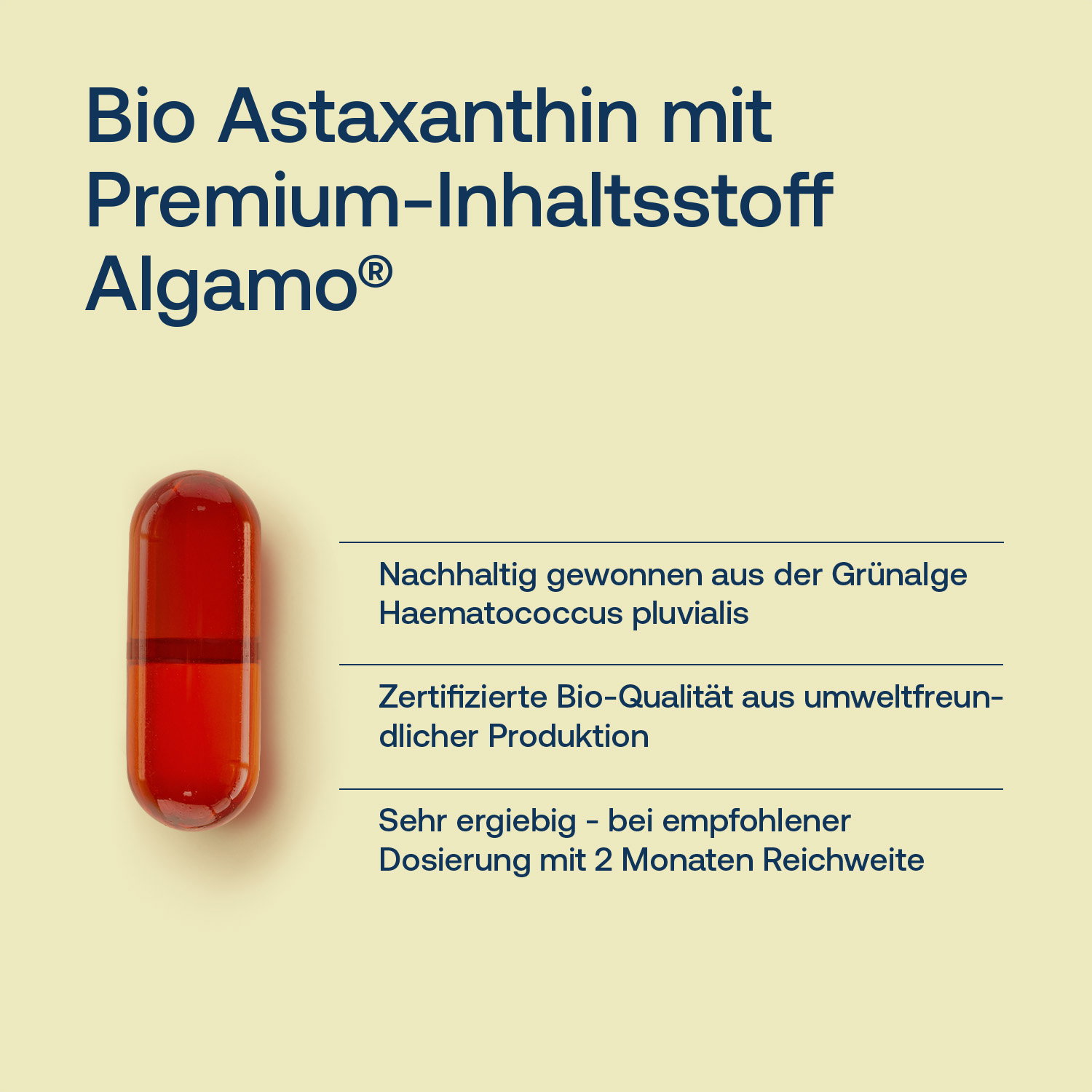 Bio Astaxanthin Kapseln mit Premium-Inhaltsstoffe Alagamo