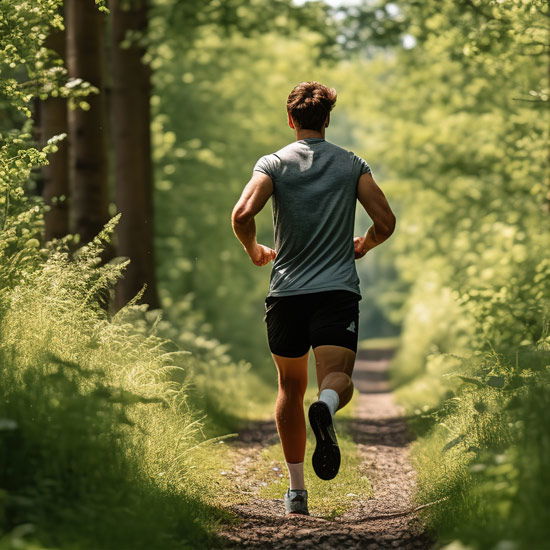 Mann joggt durch den Wald