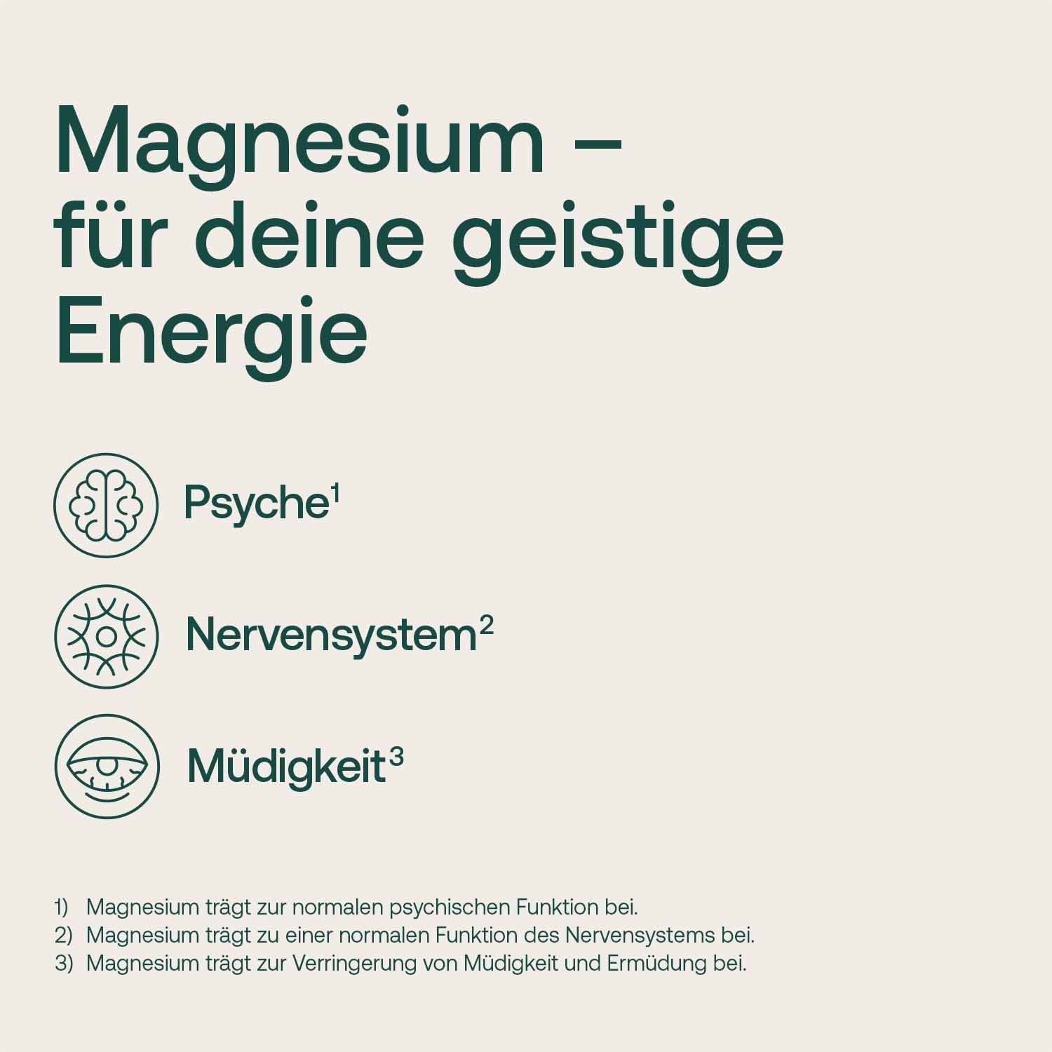 Grafik zeigt die Vorteile von Magnesium für Psyche, Nervensystem und zur Reduzierung von Müdigkeit