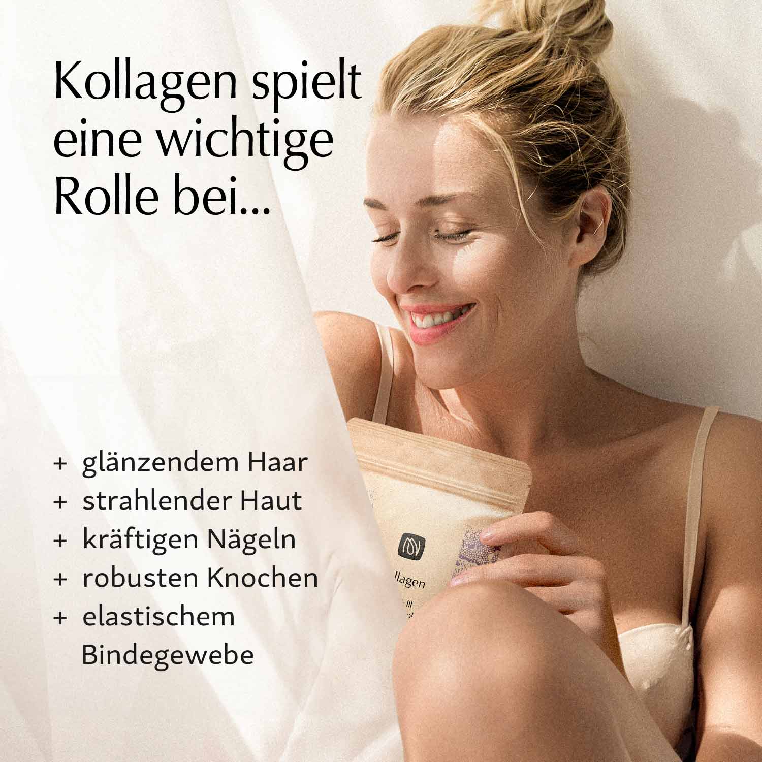 Kollage spielt eine wichtige Rolle bei glänzendem Haar, strahlender Haut, kräftigen Nägeln, robusten knochen, elastischem Bindegewebe