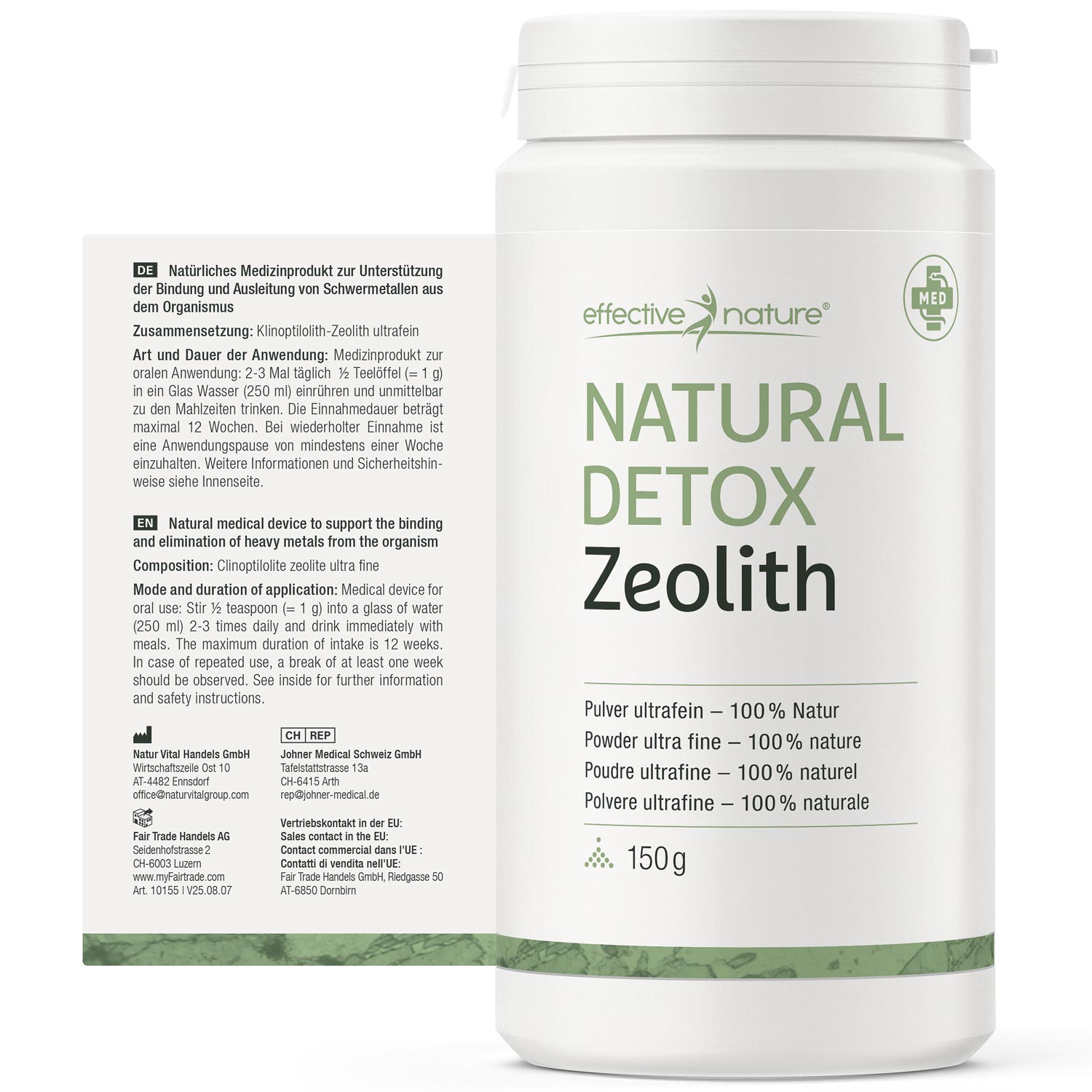 Verpackung von Effective Nature Natural Detox Zeolith, ein Nahrungsergänzungsmittel zur Entgiftung und Schwermetallausleitung