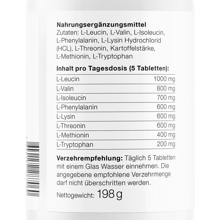Etikett eines Nahrungsergänzungsmittels mit Zutatenliste und Verzehrempfehlung