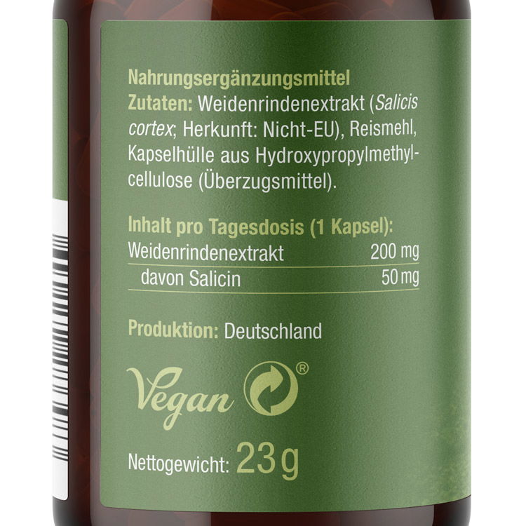Abbildung des Etiketts der Weidenrinde von Effective Nature