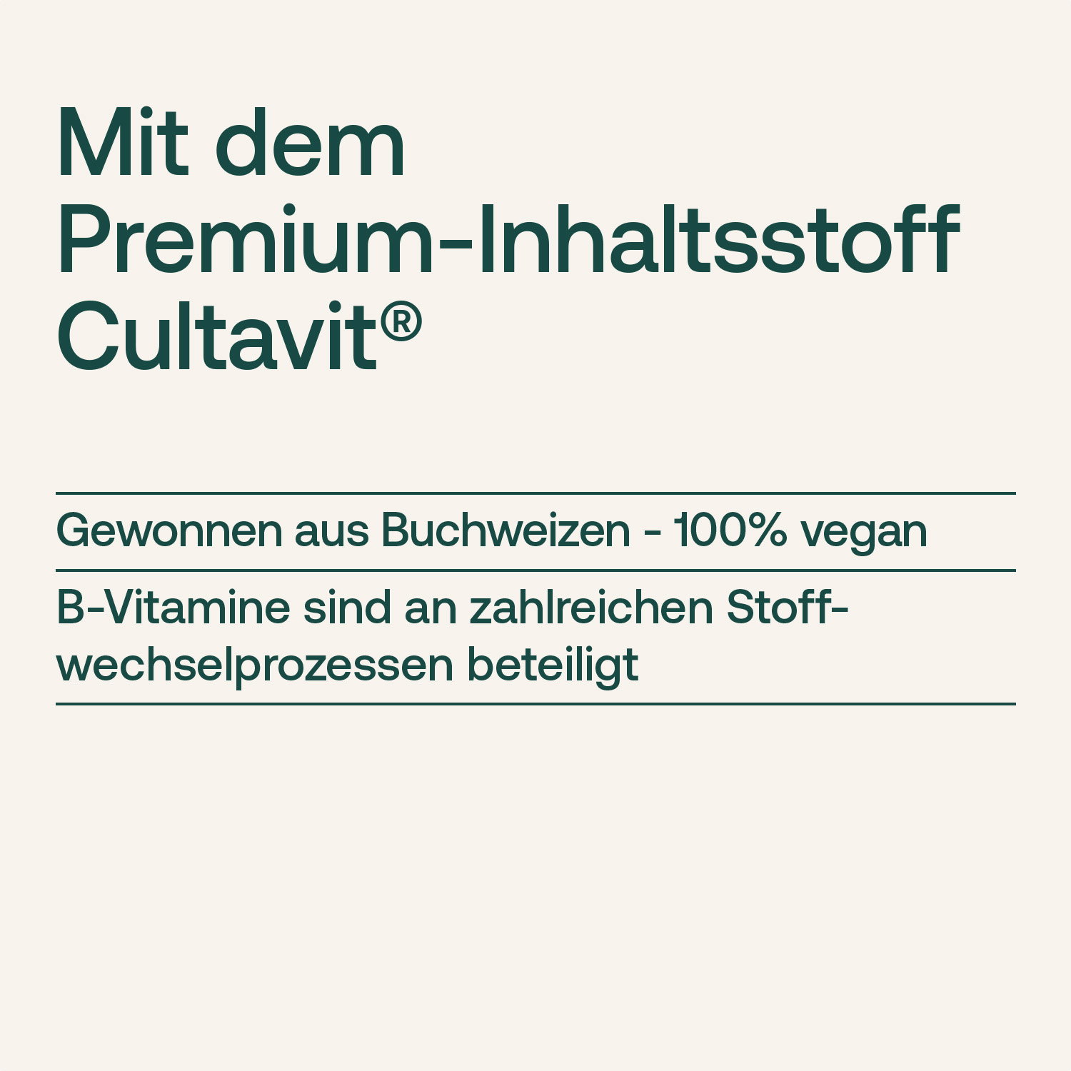 Vitamin B Komplex mit Cultavit® aus Buchweizen, vegan und Beitrag zu Stoffwechselprozessen