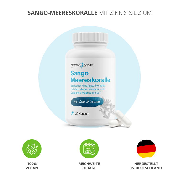 Sango-Meereskoralle mit Zink & Silizium: vegan, Reichweite 30 Tage, hergestellt in Deutschland