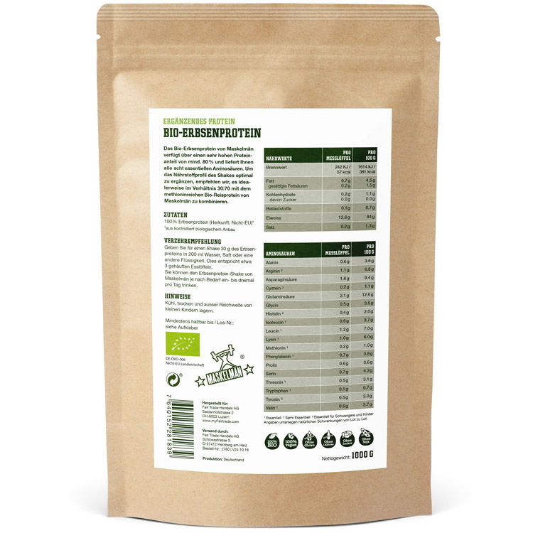 Rückseite der Verpackung Erbsenprotein
