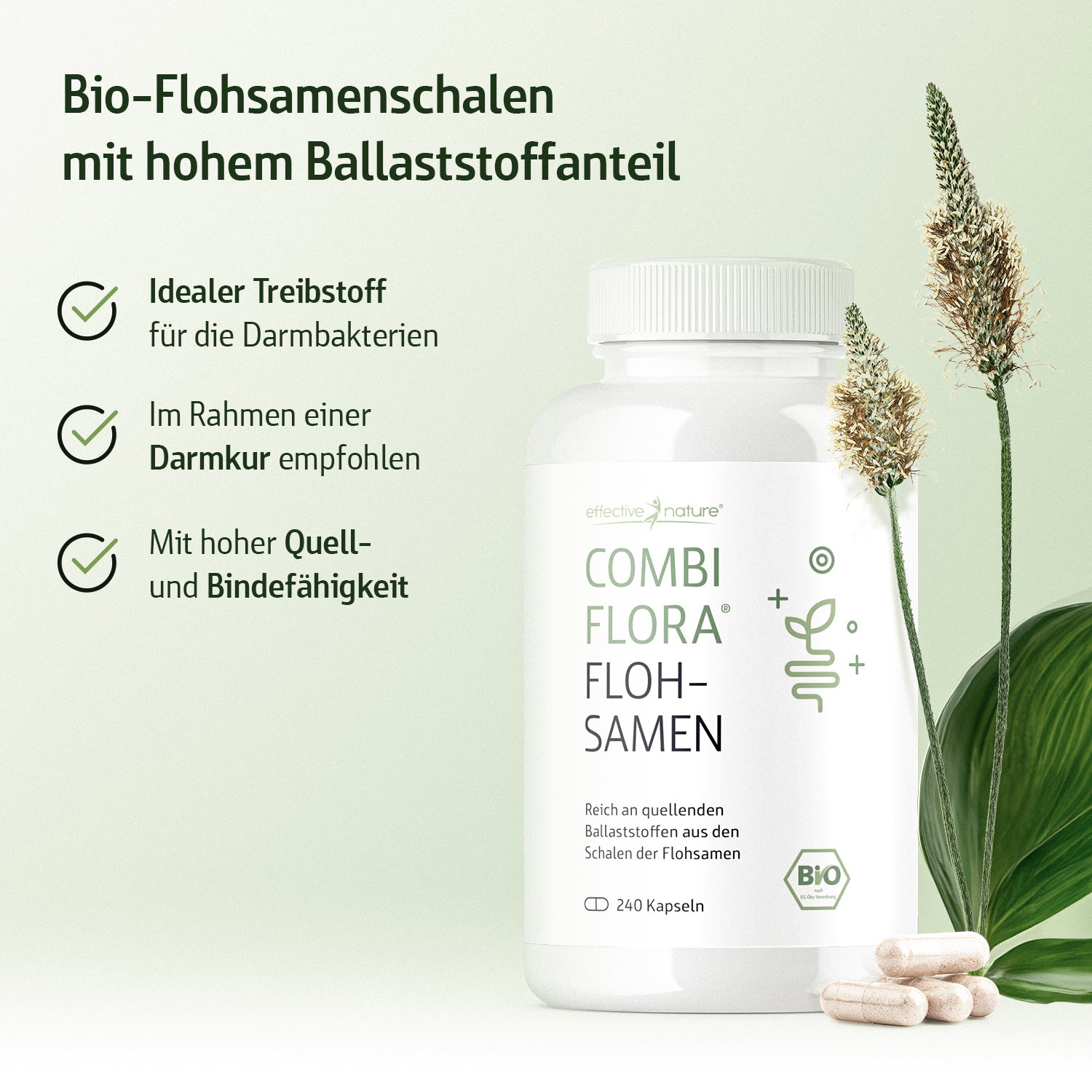 Combi Flora Flohsamenschalen Kapseln - Bio - 240 Stk.