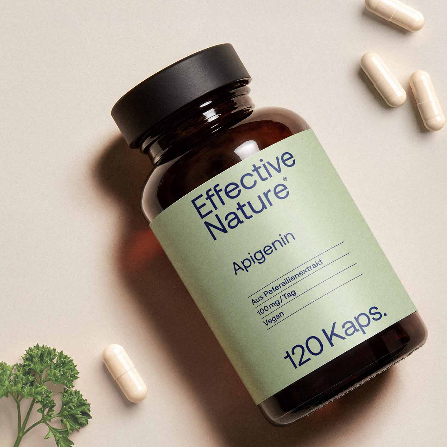 Eine Dose Apigenin liegt auf einem Tisch