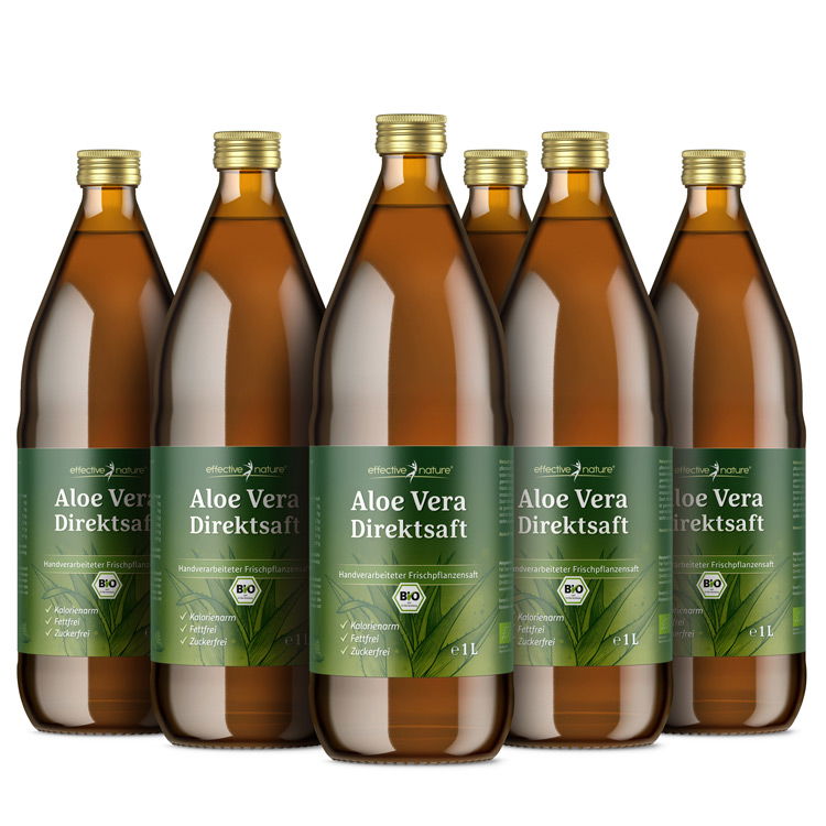 Bio Aloe Vera Direktsaft - 6 x 1L Flaschen Aloe Vera Direktsaft - Bio - 1 Liter