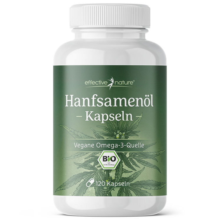 Hochwertige Hanfsamenöl Kapseln - Vegane Omega-3-Quelle, 120 Stück Verpackung von Hanfsamenöl Kapseln - Vegane Omega-3-Quelle, 120 Kapseln, biozertifiziert