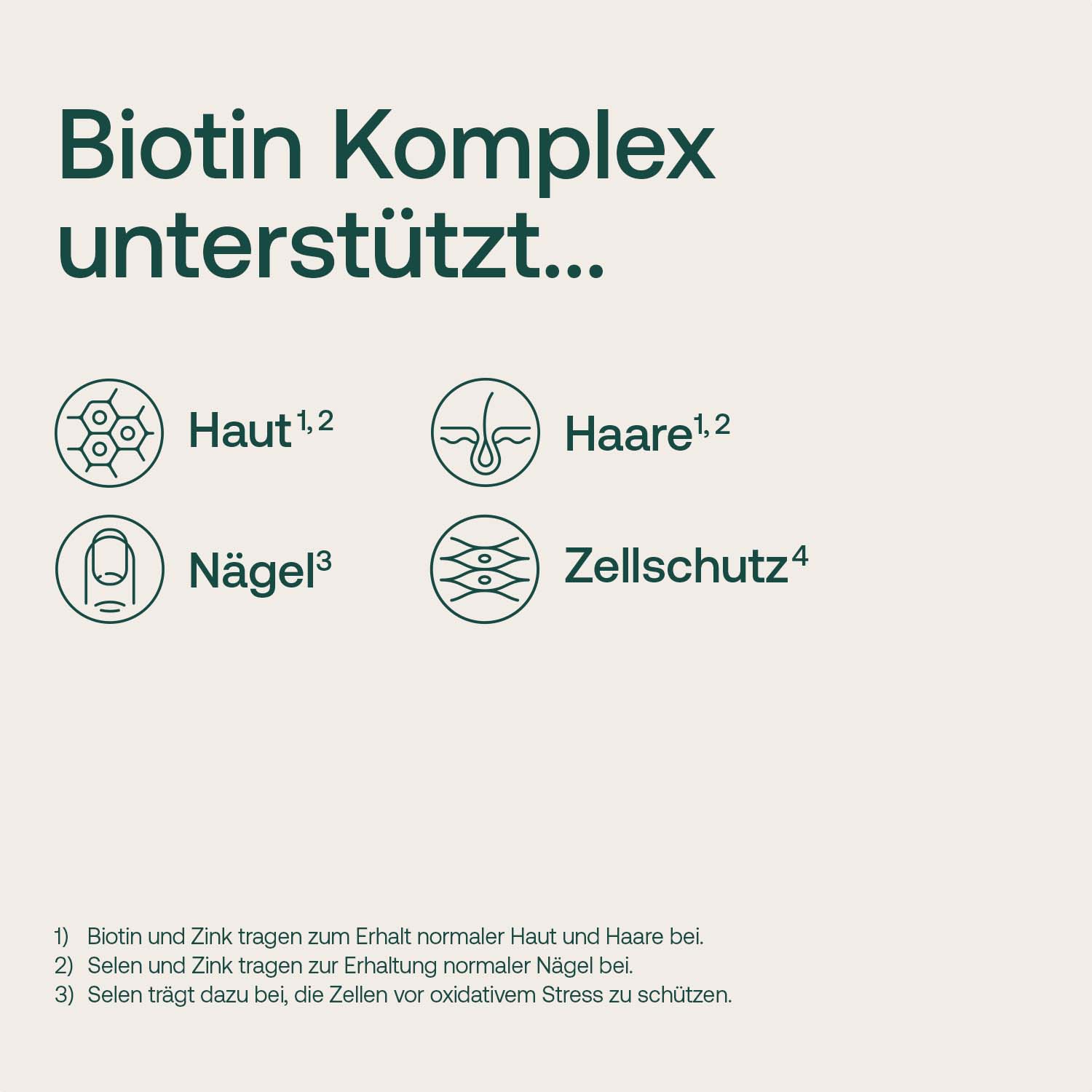 Infografik: Biotin Komplex unterstützt Haut, Haare, Nägel