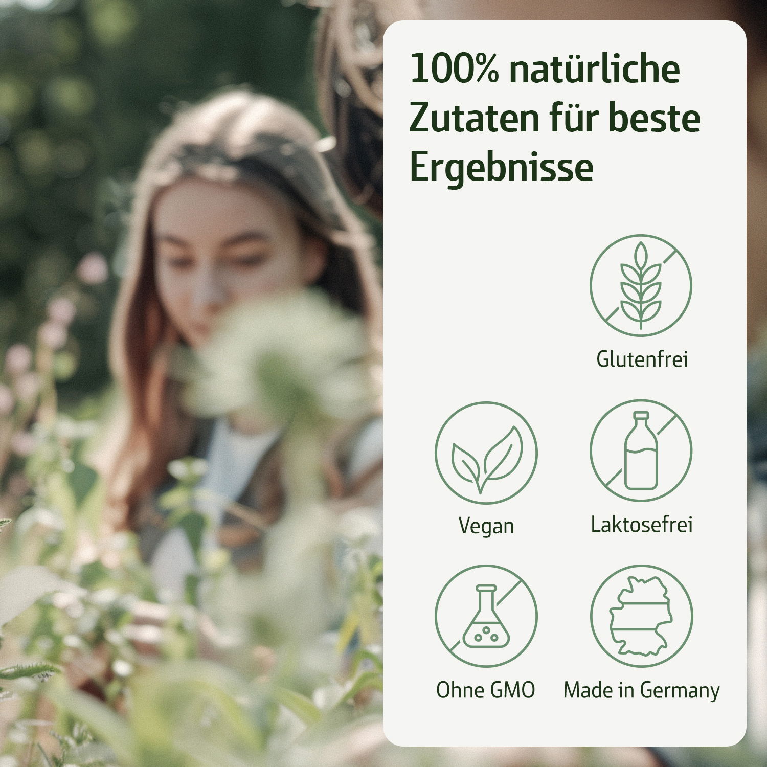 100% natürliche Zutaten für beste Ergebnisse: Glutenfrei, vegan, Laktosefrei, ohne GMOO, Made in Germany