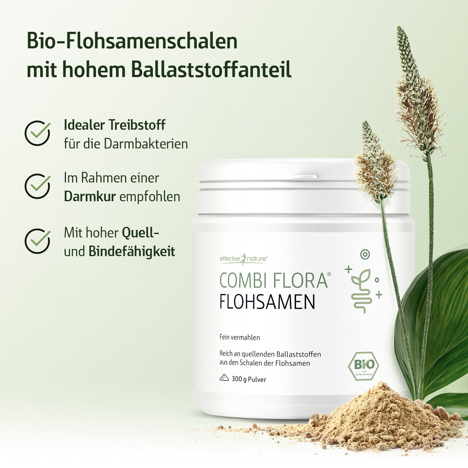 Flohsamenschalen Pulver - Combi Flora - Bio - 300g