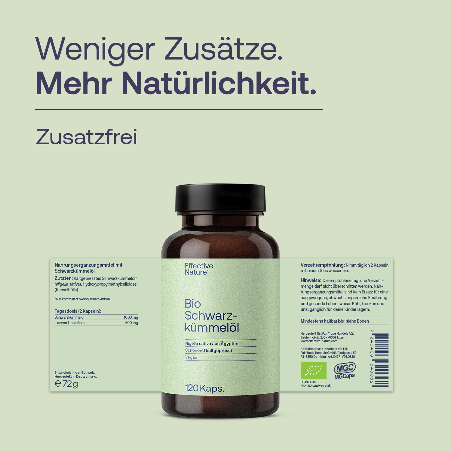 Schwarzkümmelöl Kapseln - Bio - 120 Stk. - 72g