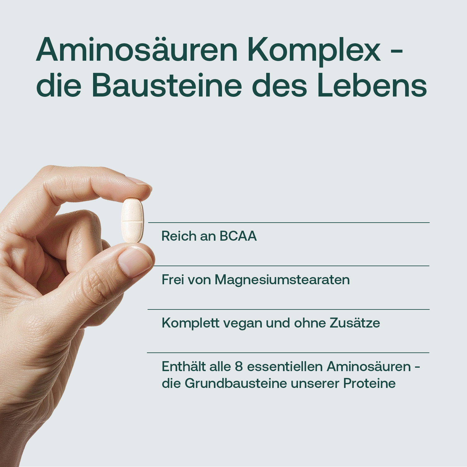 Aminisäurenkomplex: reich an BCAA, enthält alle 8 essentiellen Aminosäuren
