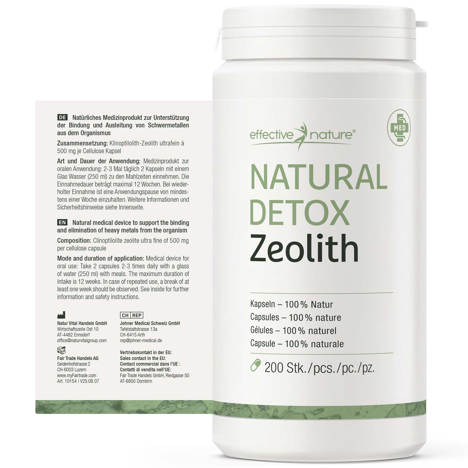 Verpackung von Natural Detox Zeolith Kapseln zur Entgiftung mit 200 Stück