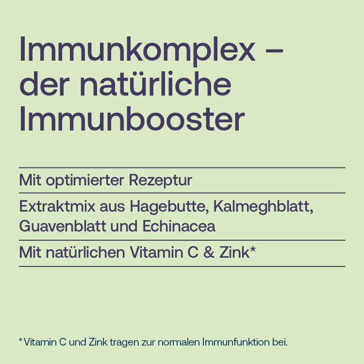 Immunkomplex - der natürliche Immunbooster: mit optimierter Rezeptur, Extraktmix aus Hagebutte, Kalmeghblatt, Guavenblatt und Echinacea, mit natürlichem Vitamin C und Zink