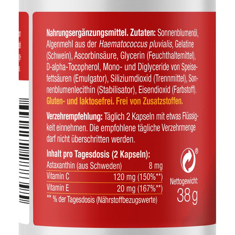 Rückseite Etikett Astaxanthin