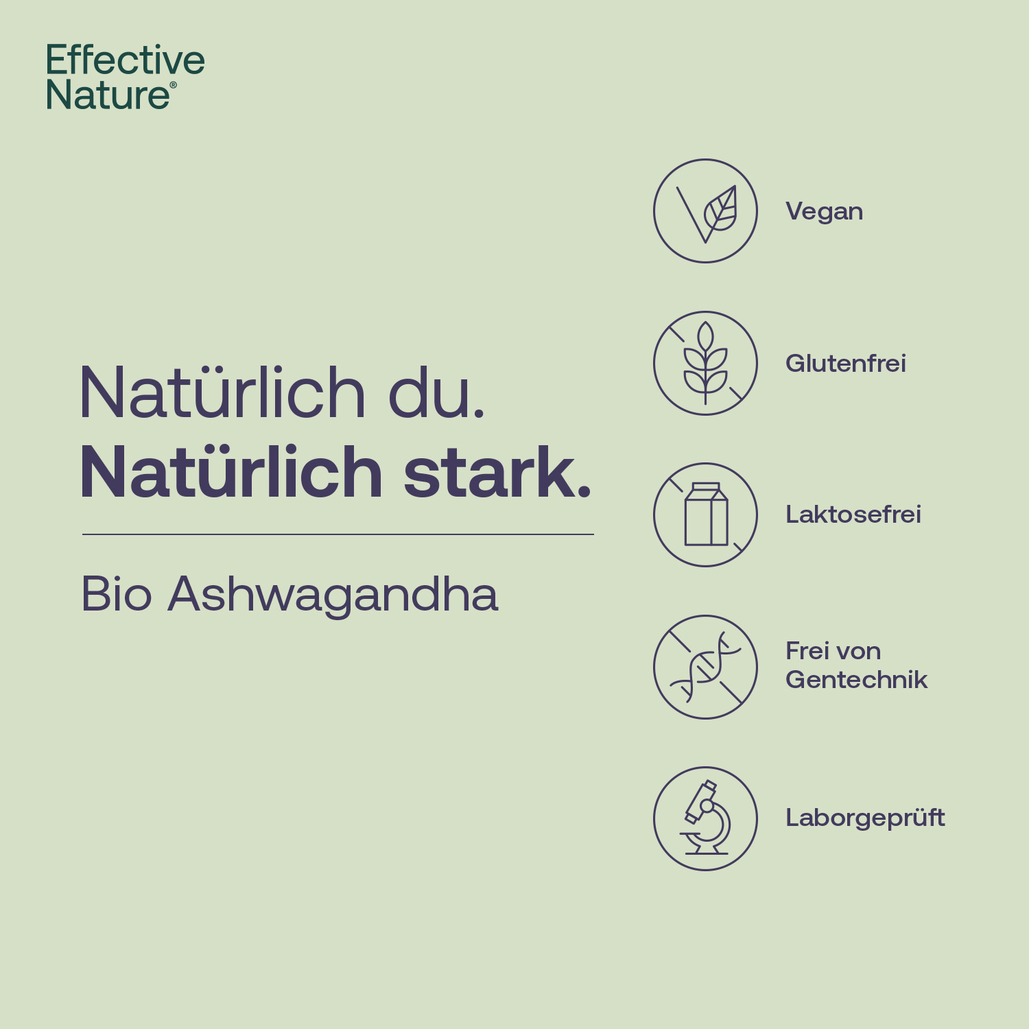 Unser Ashwagandha: vegan, glutenfrei, laktosefrei, frei von Gentechnik, laborgeprüft