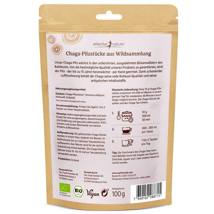 Chaga Pilzstücke - Bio - 100g