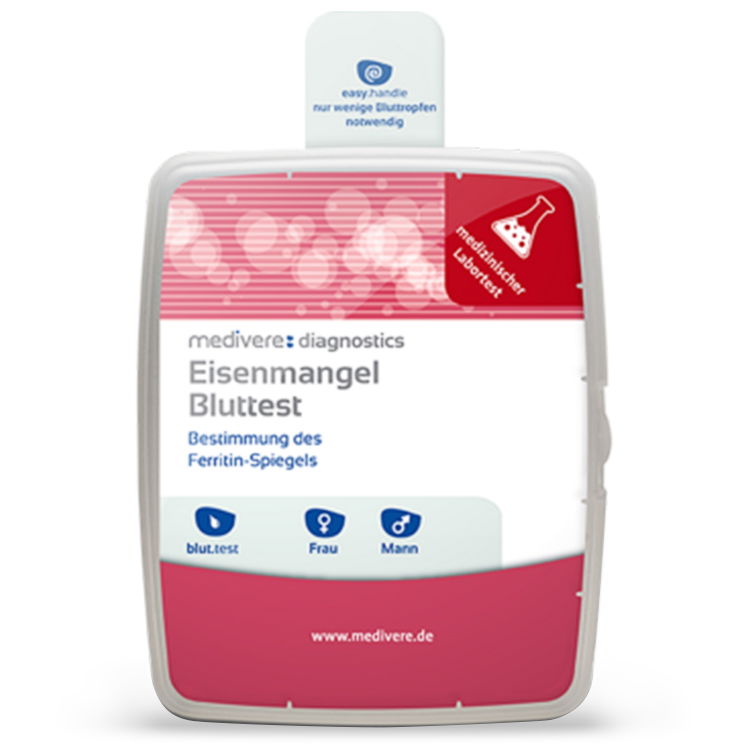 Verpackung des medivere Eisenmangel Bluttests zur Bestimmung des Ferritin-Spiegels