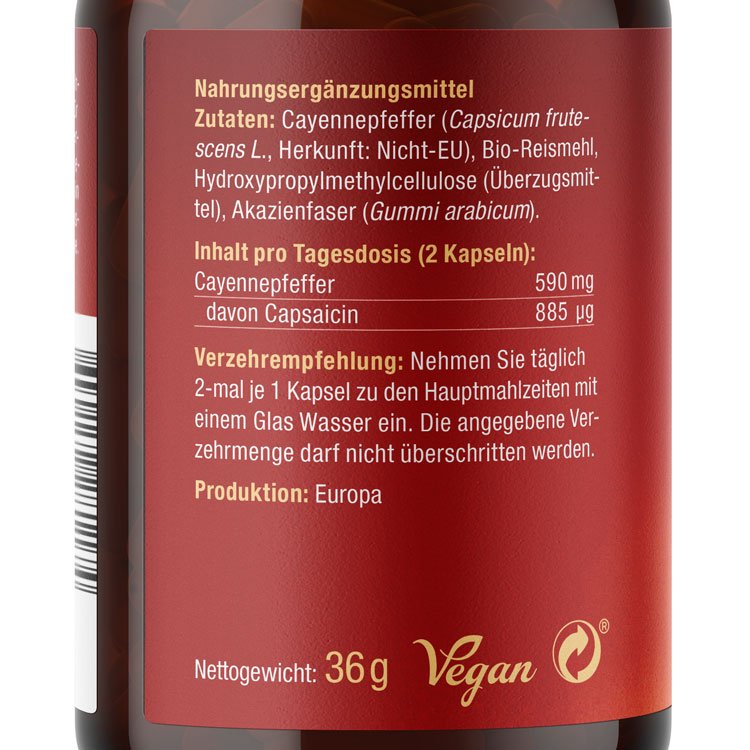 Capsaicin - Cayenne Pfeffer Kapseln - 60 Stk. - 36g