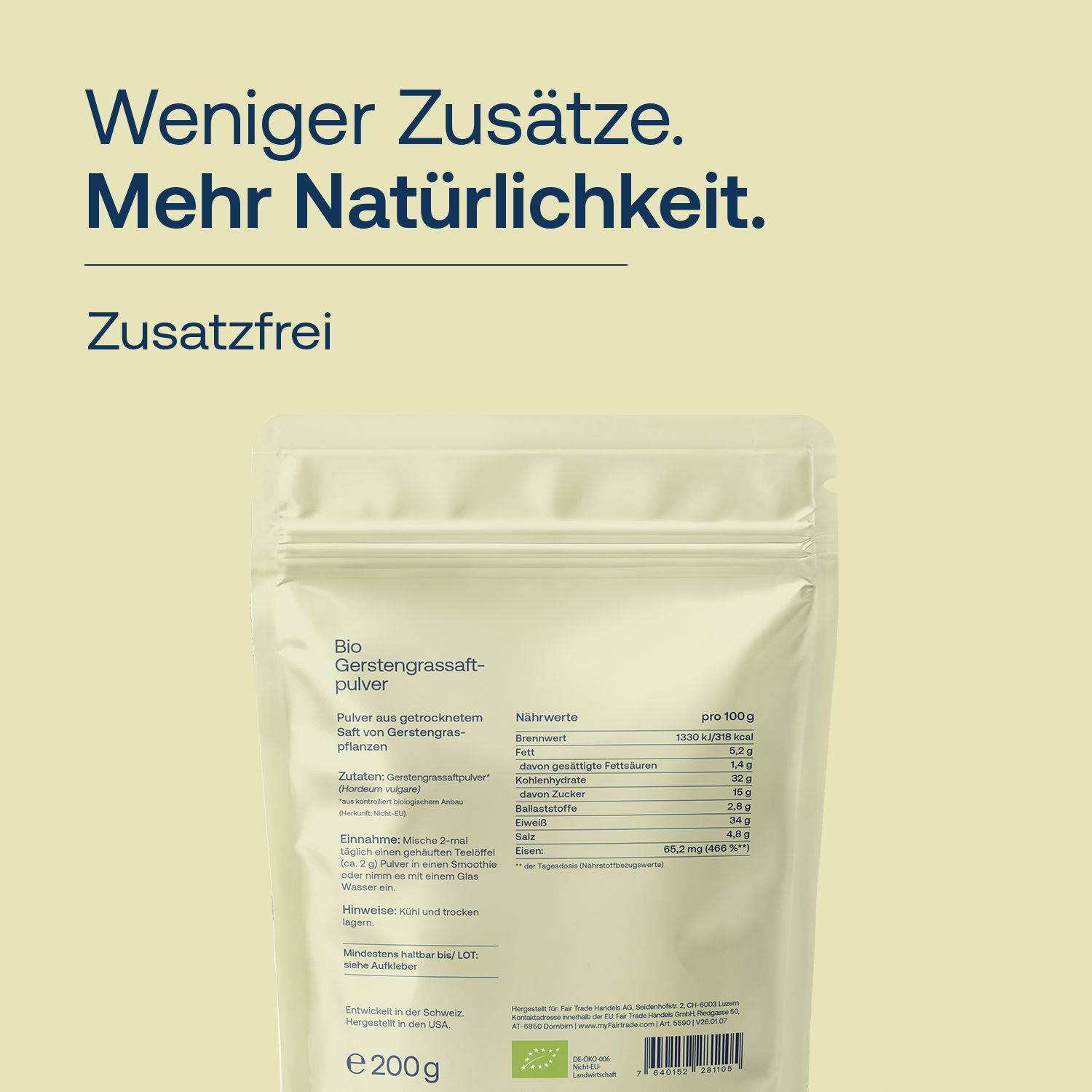 Unser Gerstengrassaft-Pulver ist frei von Zusätzen