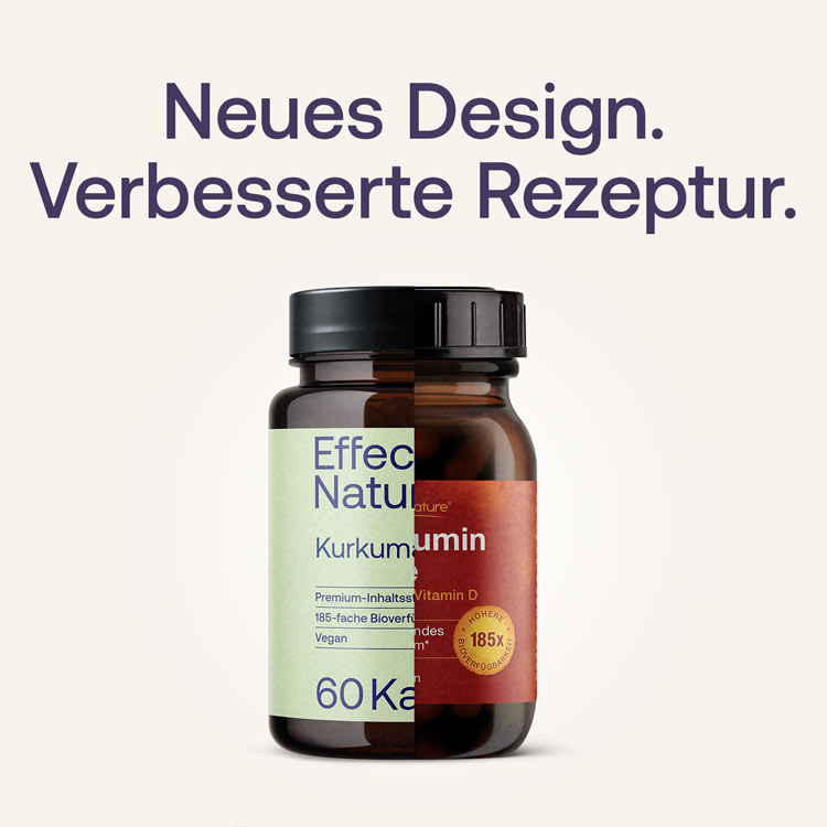 Zwei Kurkumin-Flaschen mit neuem Design und verbesserter Rezeptur