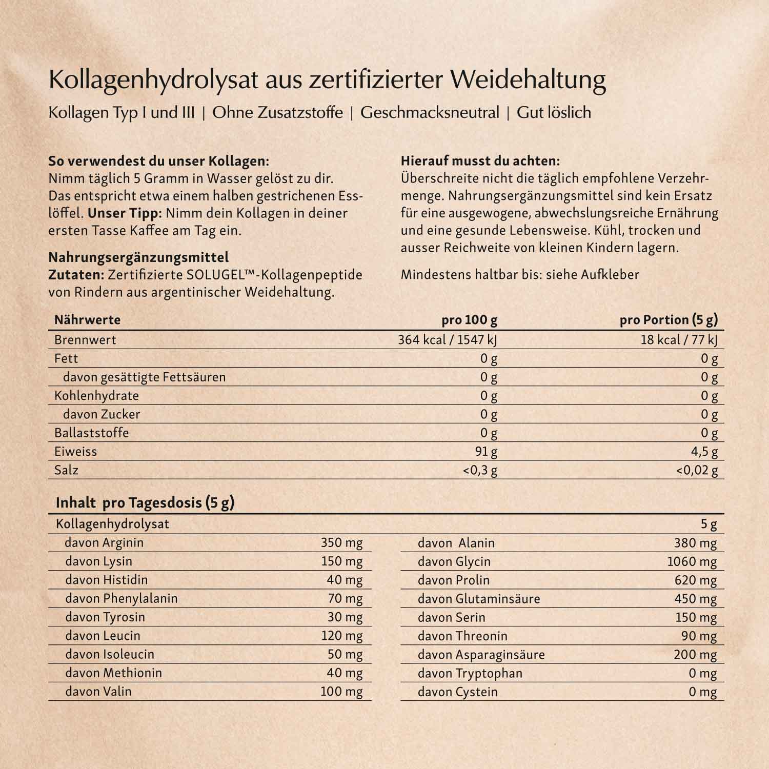 Rückseite Etikett Kollagen