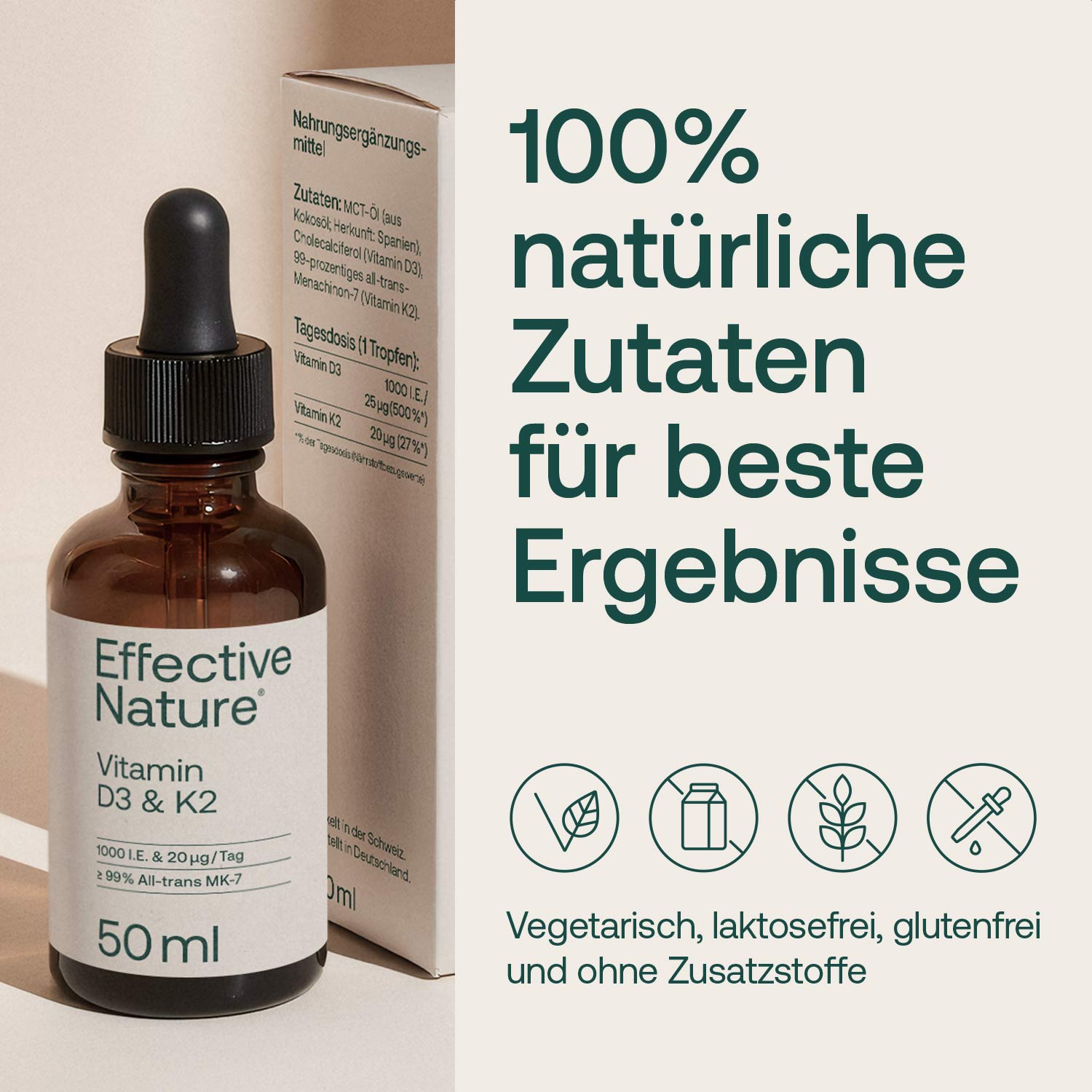 Produkteigenschaften Vitamin D3 & K2 von Effective Nature