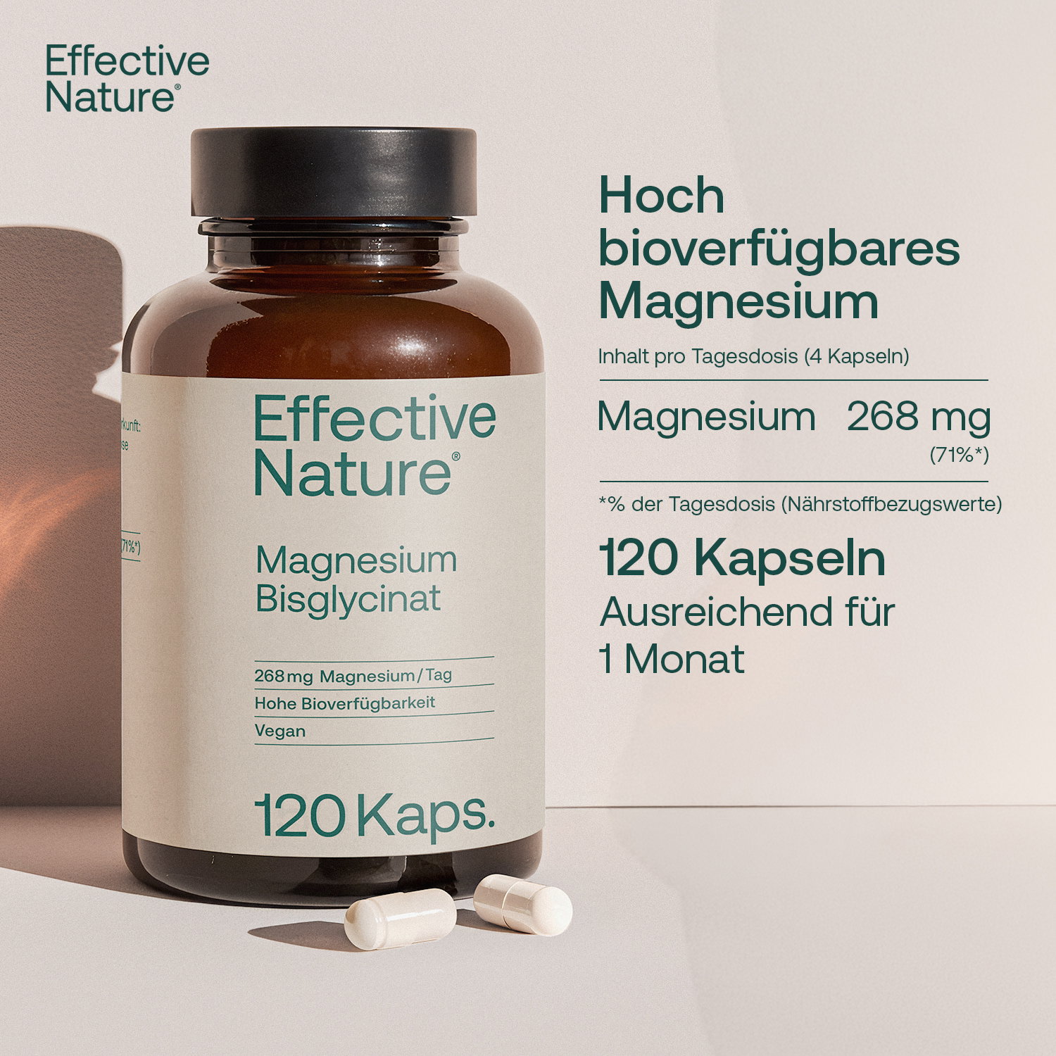 Ausreichend für 1 Monat (120 Kapseln), hoch verfügbares Magnesium