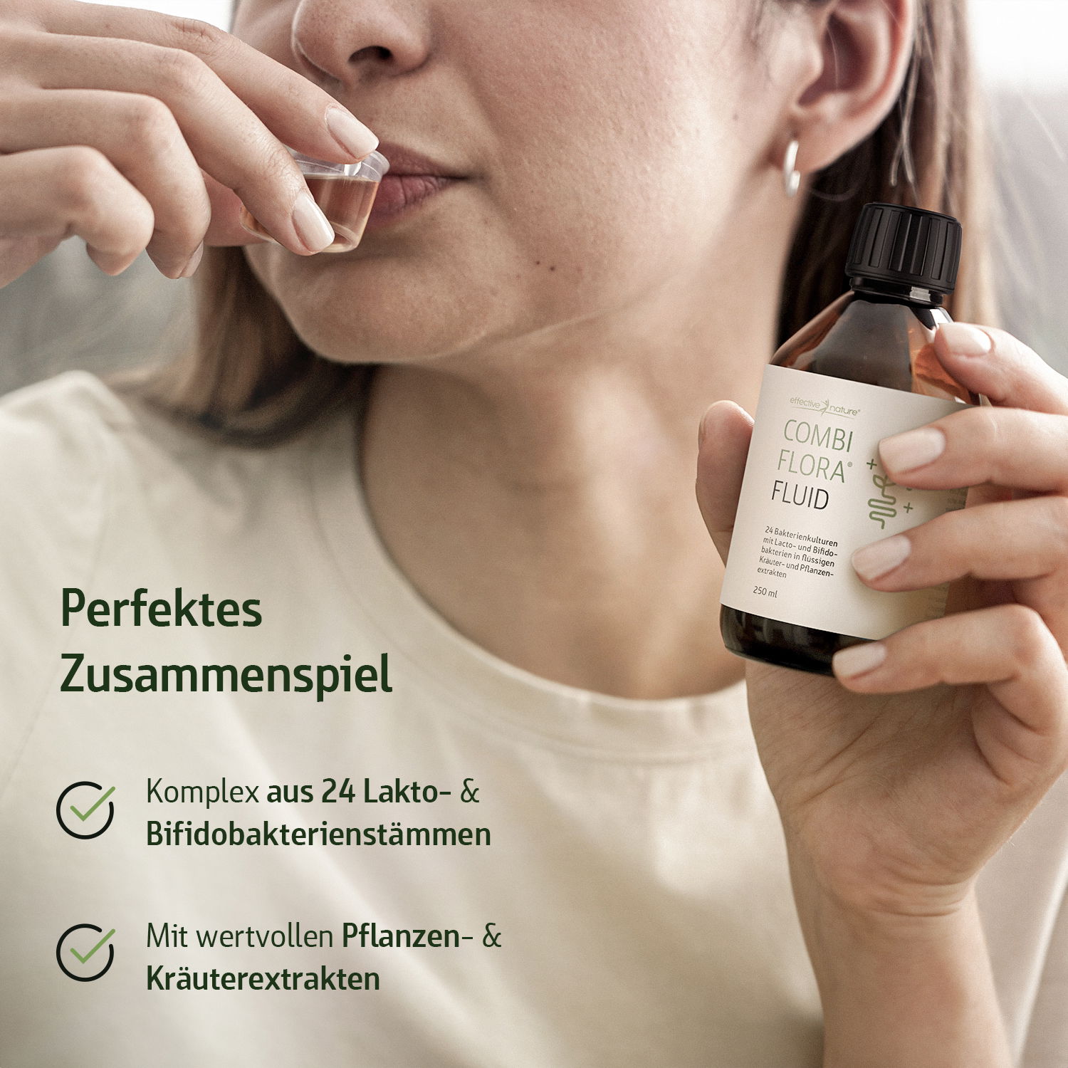 Perfektes Zusammenspiel: komplex a8us 24 Lakto- und Bififobakterienstämmen, mit wertvollen Pflanzen- und Kräuterextrakten 